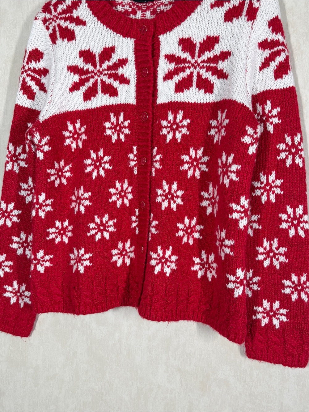 Talbots Women’s Wool Blend Crewneck Cardigan Sweater in Snowflake Fair Isle M - Picture 4 of 11